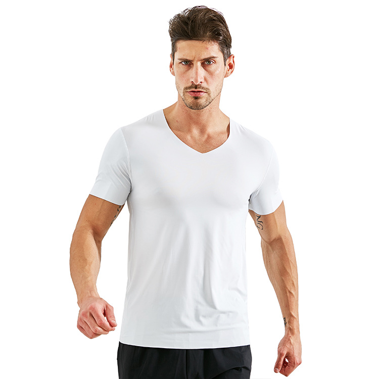 New Ice Silk Seamless Short Sleeve T-shirt Mens Sports Casual Tees